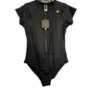 NWT Nip Tuck Swim Uma Sunsafe Swimsuit Black Size 12 One Piece Zip Full Coverage
